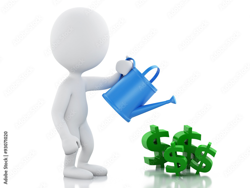 3d White people watering dollar signs. Success concept. 3d White people watering dollar signs. Success concept.