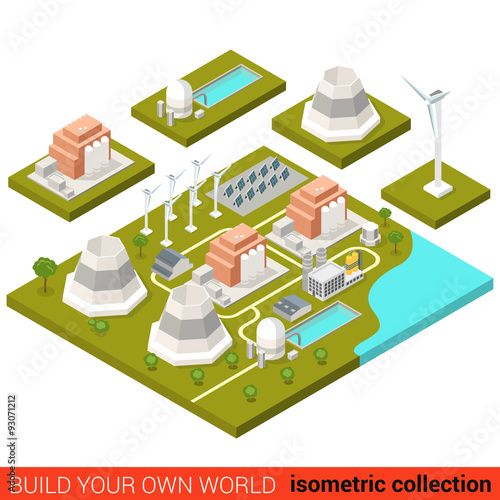 Power alternative energy plant flat 3d isometric vector building