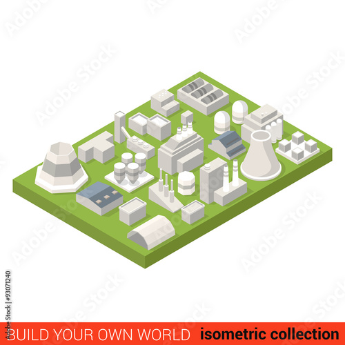 Power energy plant turbine flat 3d isometric vector building