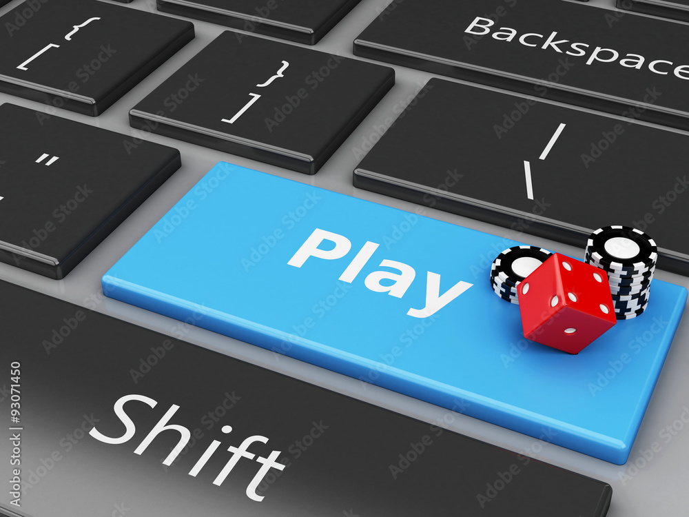 Fototapeta premium 3d Casino Chips on the computer keyboard