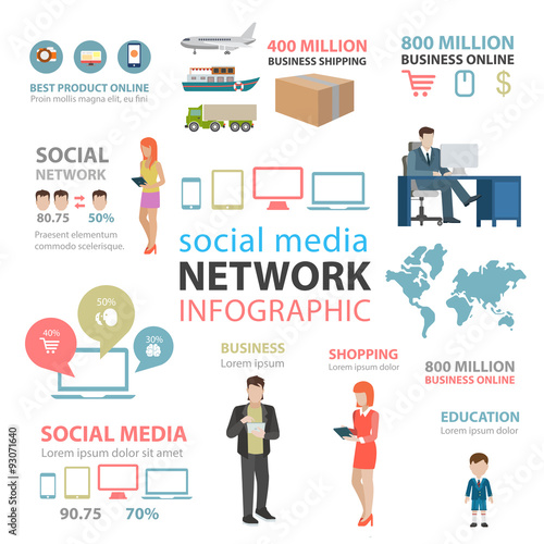 Social media network website statistics flat vector infographic