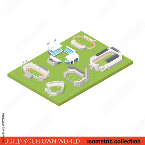 Flat 3d isometric sport stadium soccer football tennis baseball