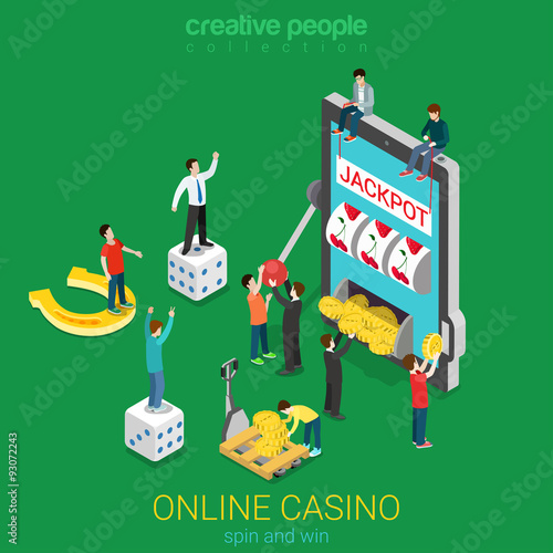 Online casino flat 3d vector: luck gambling phone tablet jackpot