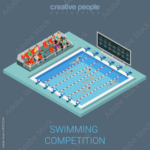 Swimming pool interior swim competition flat 3d isometric vector