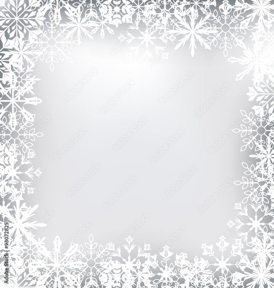 Frozen Frame Made of Snowflakes for Merry Christmas