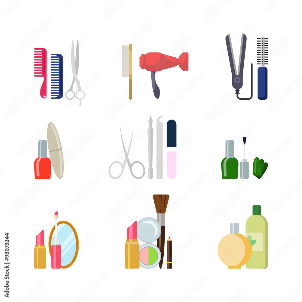 Flat vector beauty shop salon web app icons: makeup hair tools Stock Vector  | Adobe Stock