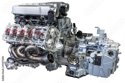 V10 engine with transmission isolated on white photo