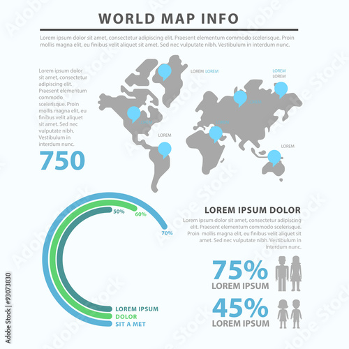 Gender marketing statistic world map flat vector infographics