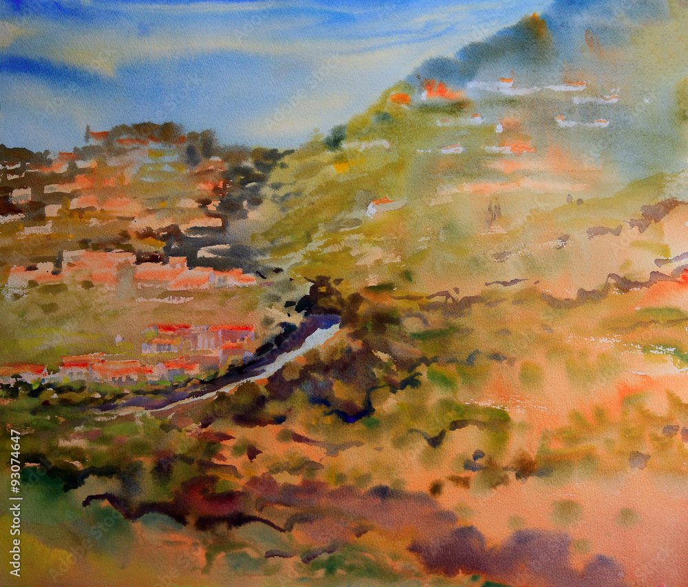 Obraz premium Mountain landscape painted by watercolor.