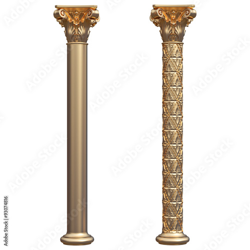 Golden columns isolated on white background