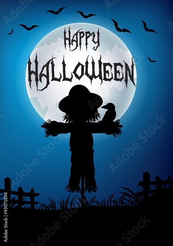 Halloween background with scarecrow silhouette