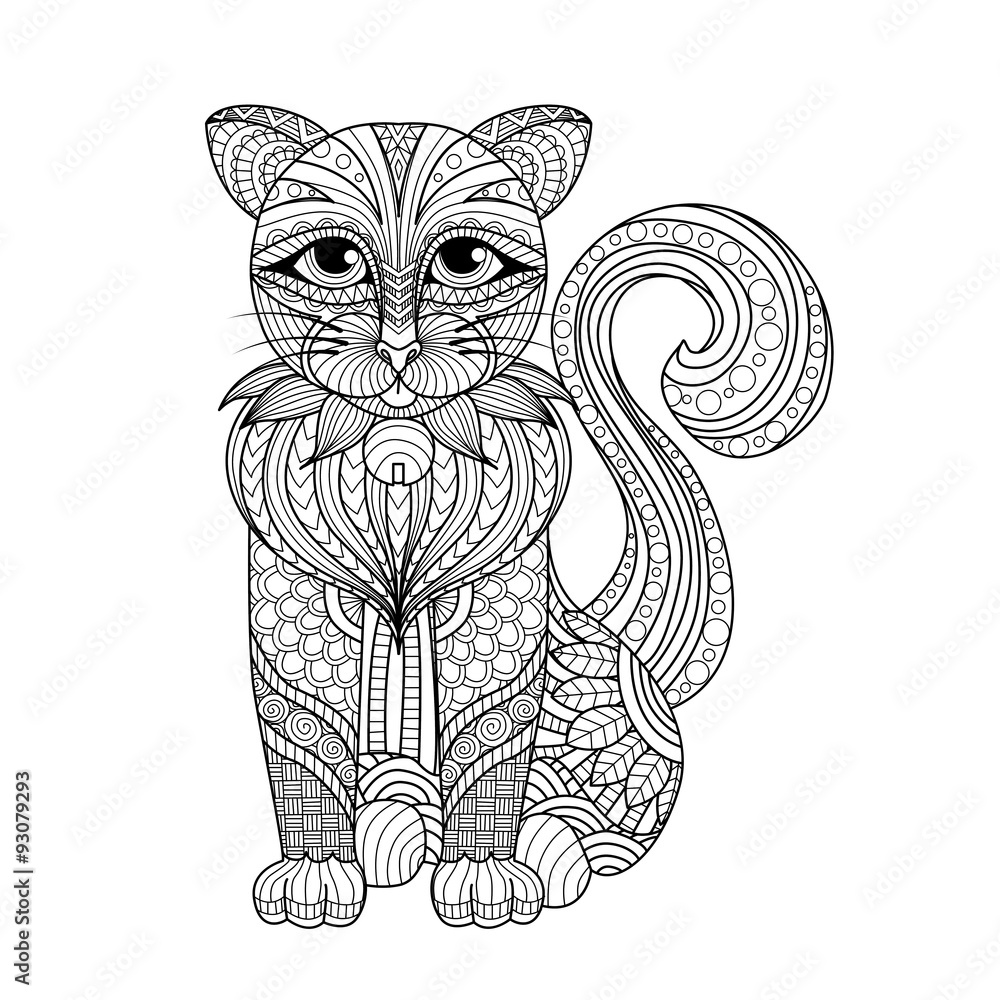 Zentangle cat for coloring page,shirt design effect,logo,tattoo and so ...