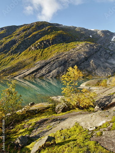Autumn mountains and lake, Norway © pettys