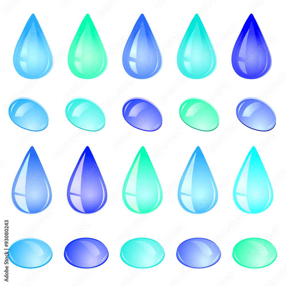A drop of water. Isolated objects on white background. A drop of water. Isolated objects on white background.