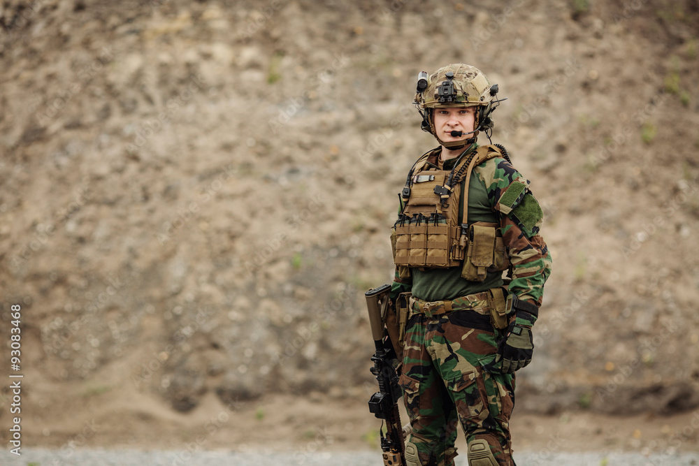 Fototapeta premium portrait of the special forces ranger on battlefield