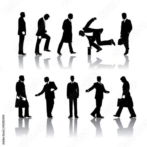 Ten vector businessmen silhouettes