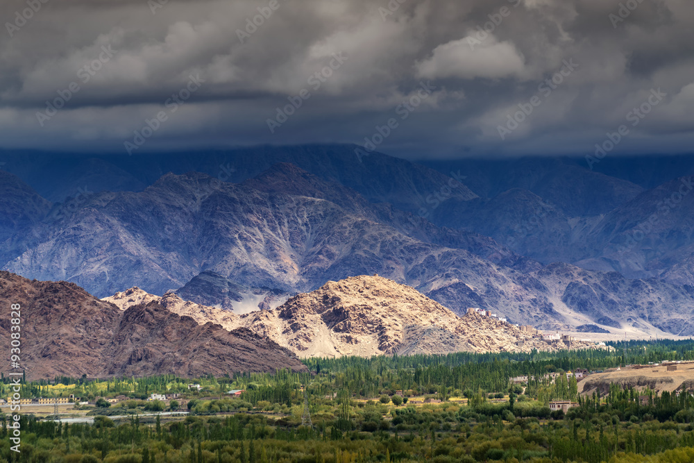 Naklejka premium Aerial view of Leh City, Landscape , Ladakh, Jammu and Kashmir, India