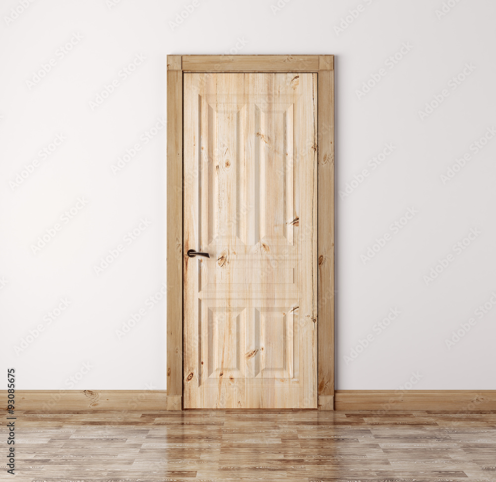 Naklejka premium Natural pine wood door 3d render