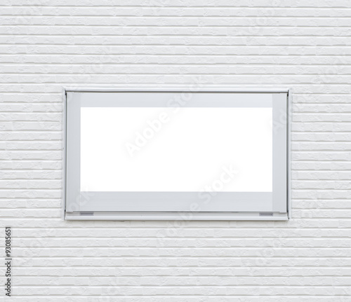 Sliver metal window frame on white modern brick wall