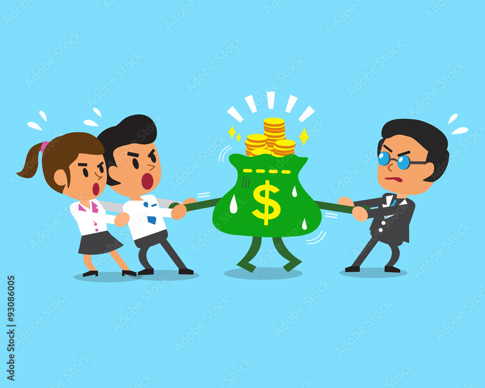 Cartoon business team and boss pulling money bag Stock Vector | Adobe Stock