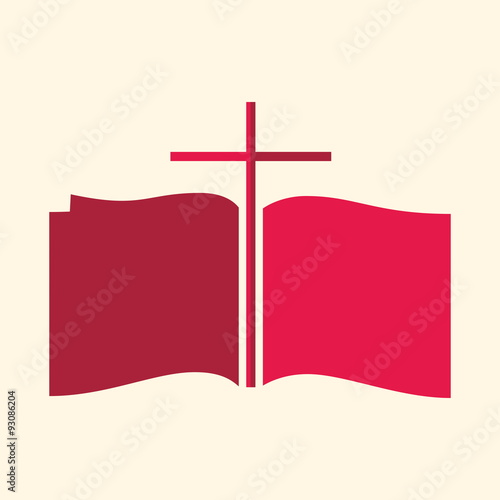 Church logo. Cross between pages of Bible icon