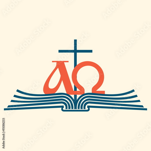 Church logo. Alpha and Omega on pages of Bible icon