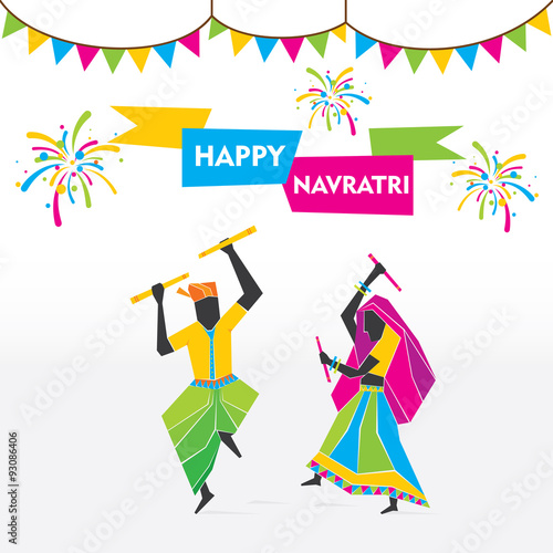 happy navratri festival celebrate by dancing garba vector
