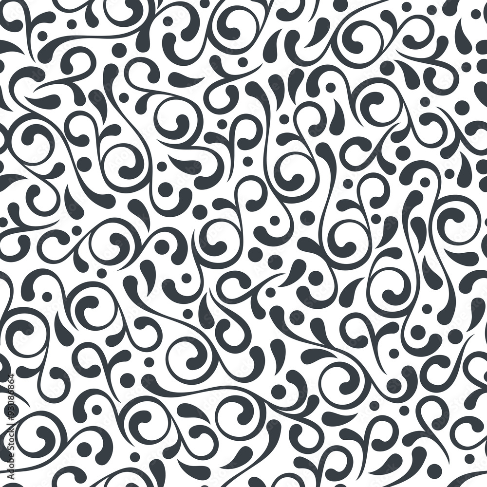 Vector seamless black and white flourish pattern. Vector seamless black and white flourish pattern.