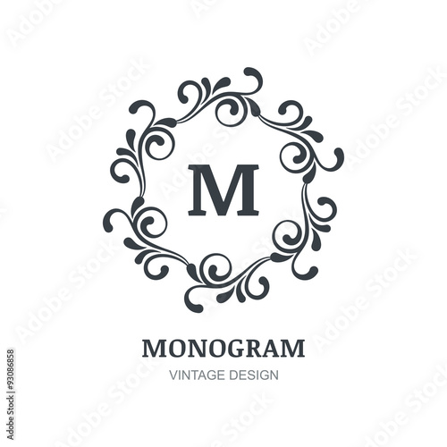 Vintage vector logo design. Decorative ornament, flourishes fram
