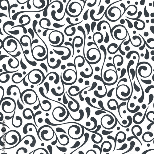 Vector seamless black and white flourish pattern.