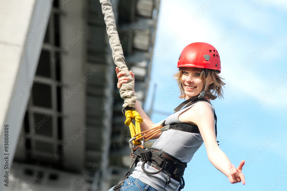 young woman after the bungee jump