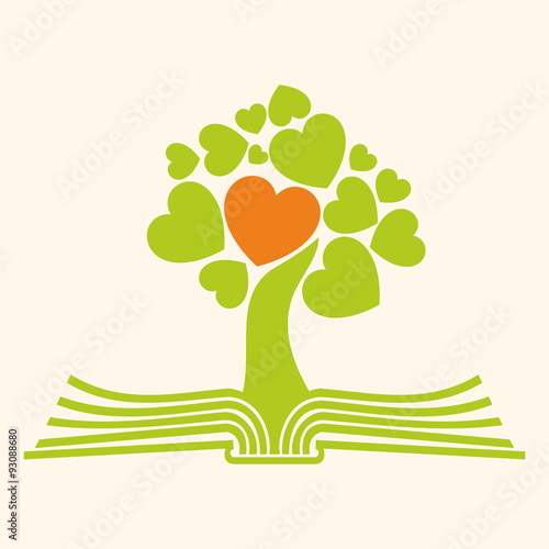 Church logo. Heart tree on the pages of a Bible