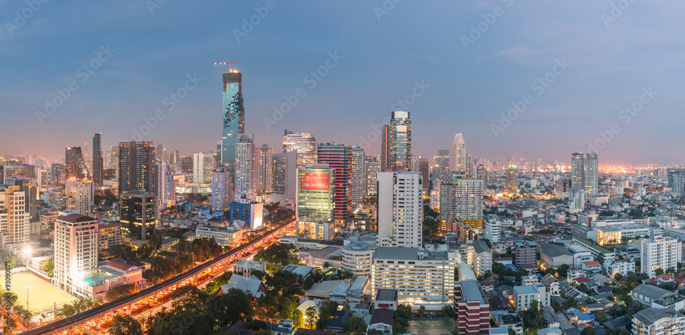 Bangkok city business zone in sunset ,twilight time