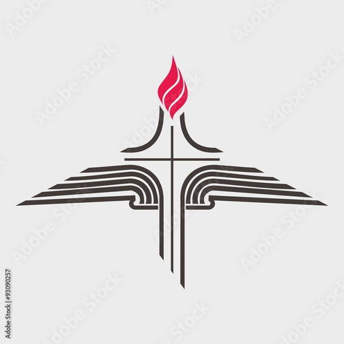 Church logo. Flame, cross, and open Bible