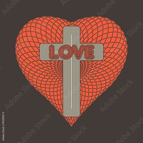 Church logo. Word love in cross on heart icon