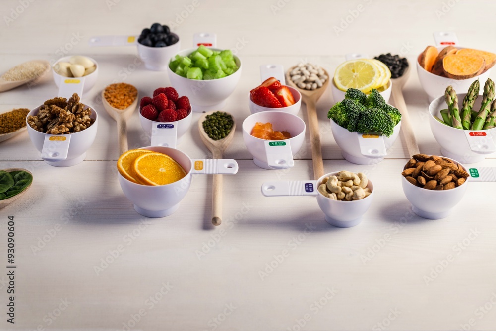 Portion cups of healthy ingredients Portion cups of healthy ingredients