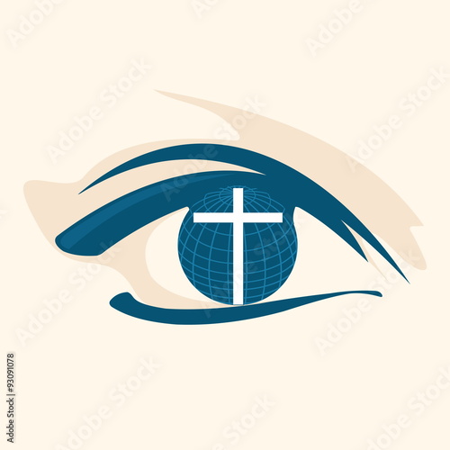 Church logo. World, globe, cross, eye, sight, vision, world church, international. missions, icon