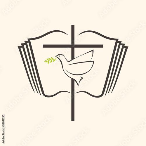 Church logo. Dove, cross, icon, holy spirit, christianity, symbol
