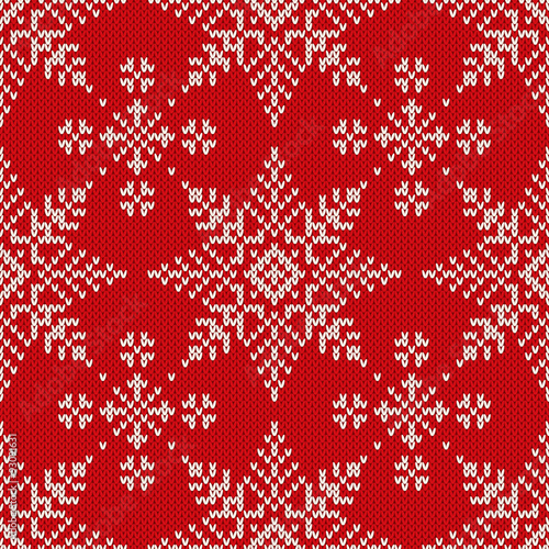 Christmas Knitted Seamless Pattern with Snowflakes