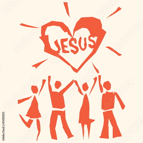 Church logo. Group of people, heart, Jesus, icon, VBS, church group