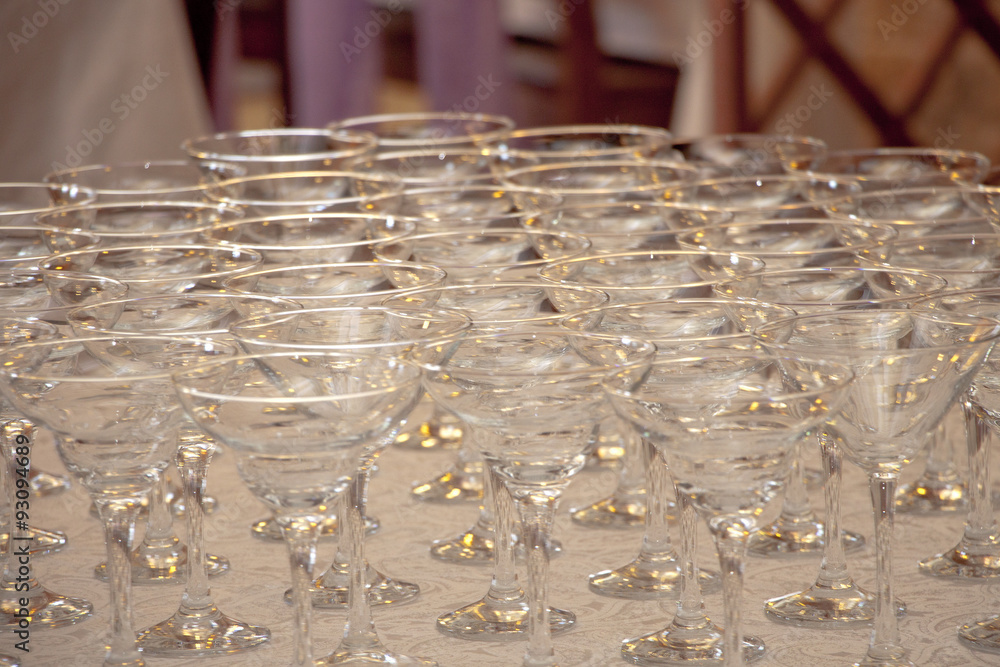 many wine glasses on the Banquet - stock photo