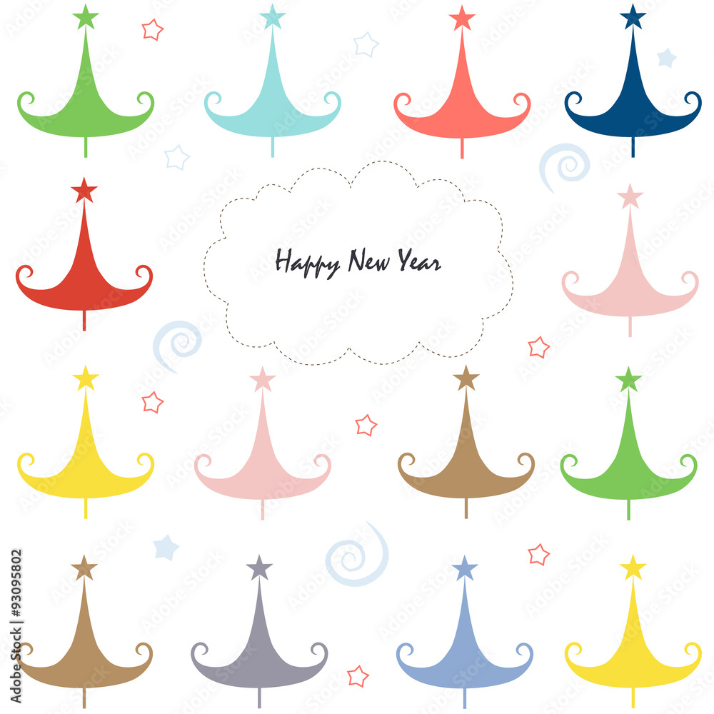 Happy new year colorful pine tree greeting card vector background Happy new year colorful pine tree greeting card vector background