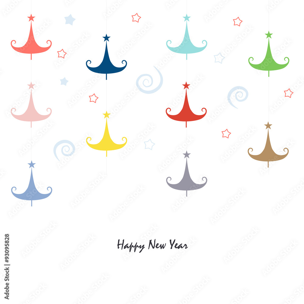 Happy new year colorful pine tree greeting card vector Happy new year colorful pine tree greeting card vector