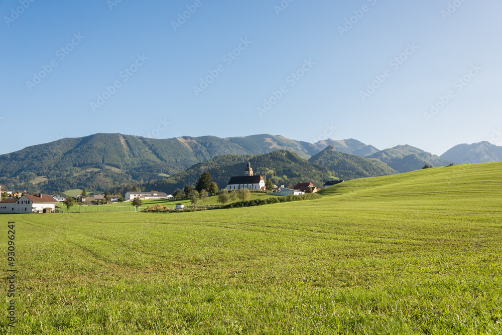 View to the Großraming, a small town in the Enns valley in Upper Austria. Situated in the Hintergebirge or Limestone Alps with the largest closed and virtually uninhabited forest area in Austria