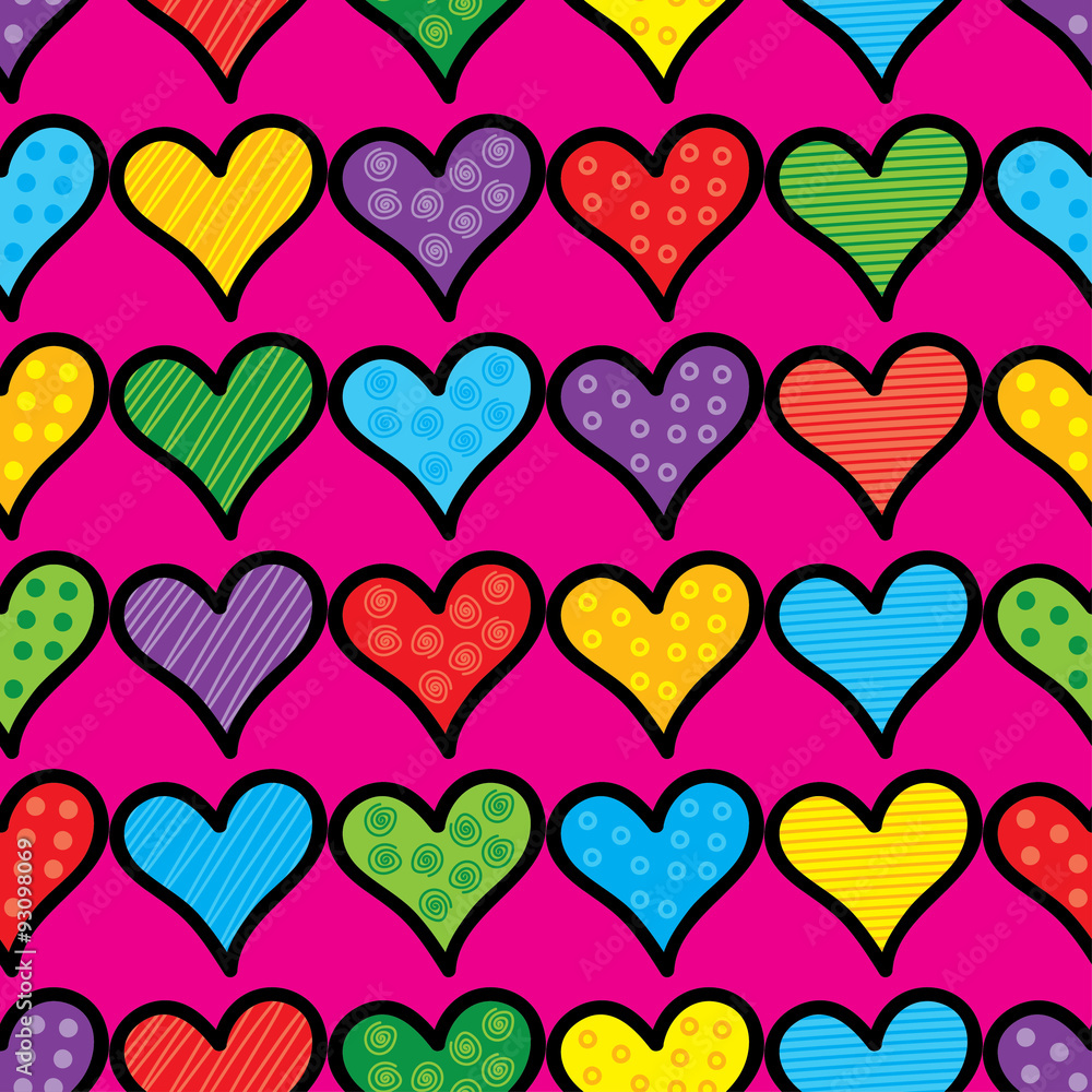 Seamless vector background with decorative hearts and polka dots