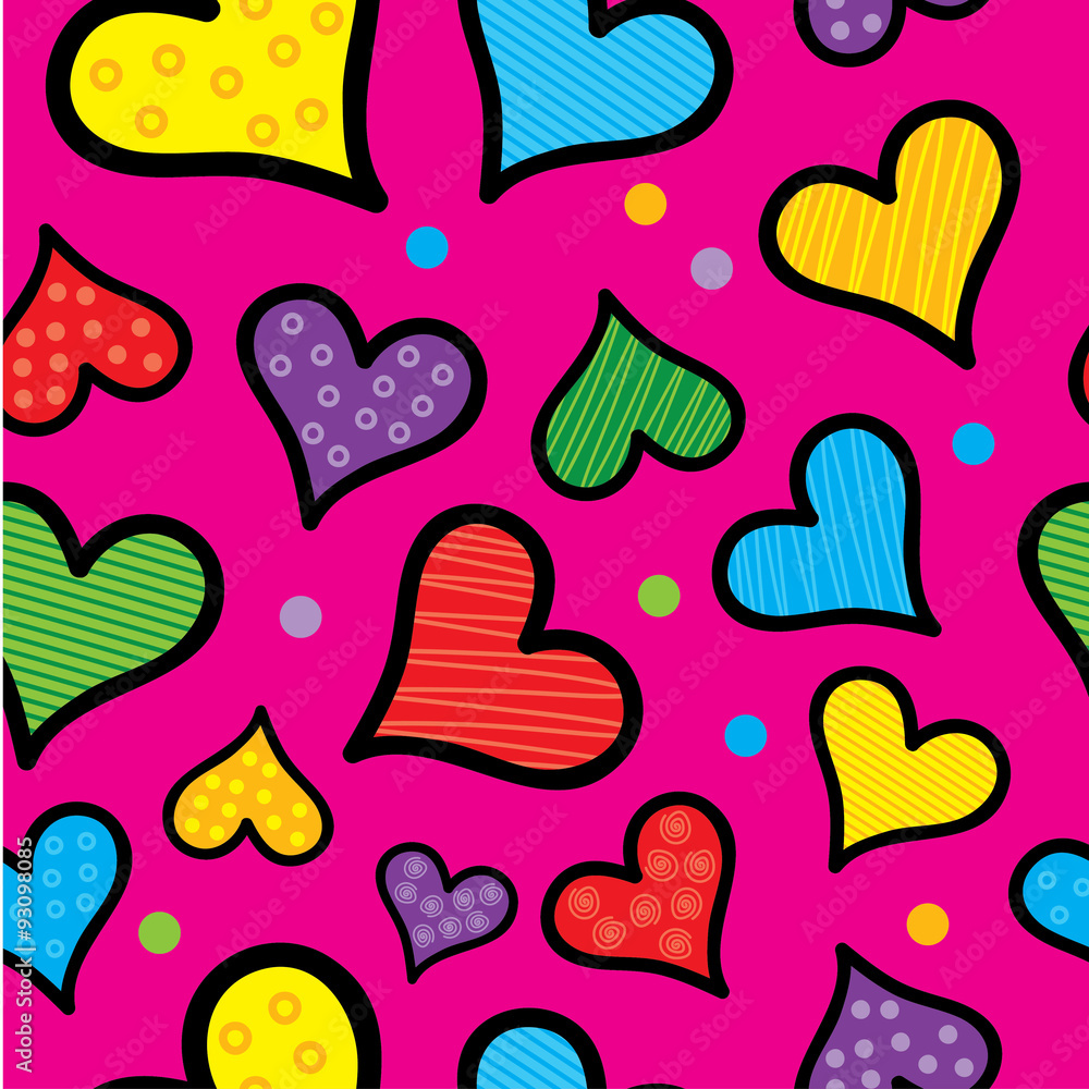 Seamless vector background with decorative hearts and polka dots Seamless vector background with decorative hearts and polka dots