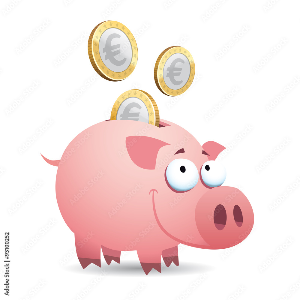 Vecteur Stock Cochon tirelire - Monnaie Euros