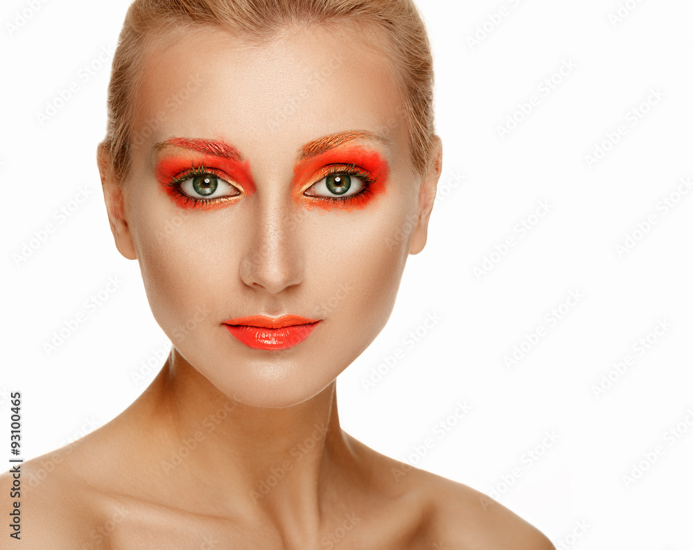 Beautiful Model Woman Face with bright orange makeup Beautiful Model Woman Face with bright orange makeup