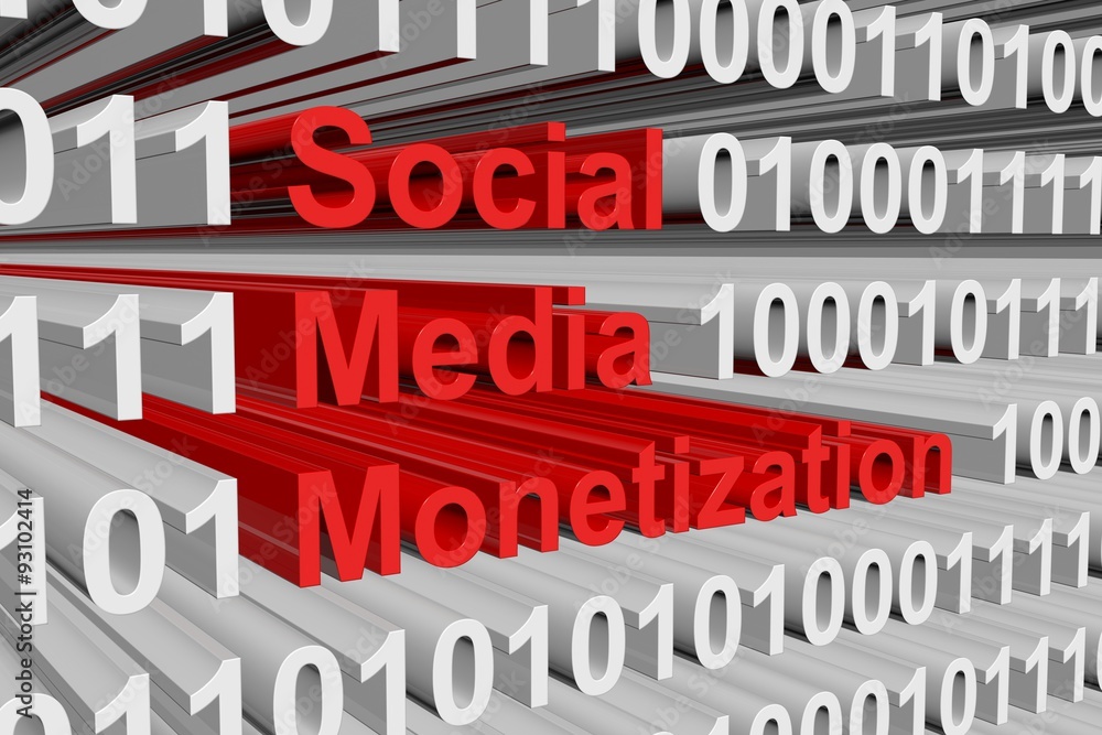 Social Media Monetization is presented in the form of binary code
