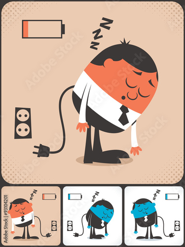 Low Energy / Concept illustration of man with low energy in 4 different versions. 